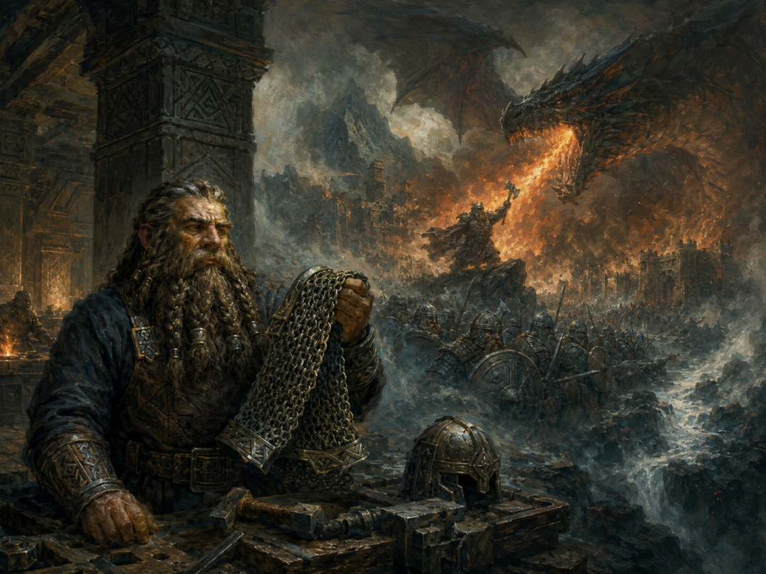 A Dwarf craftsman in Khazad-dûm with Belegost armour as the battle against Glaurung appears like a distant memory.