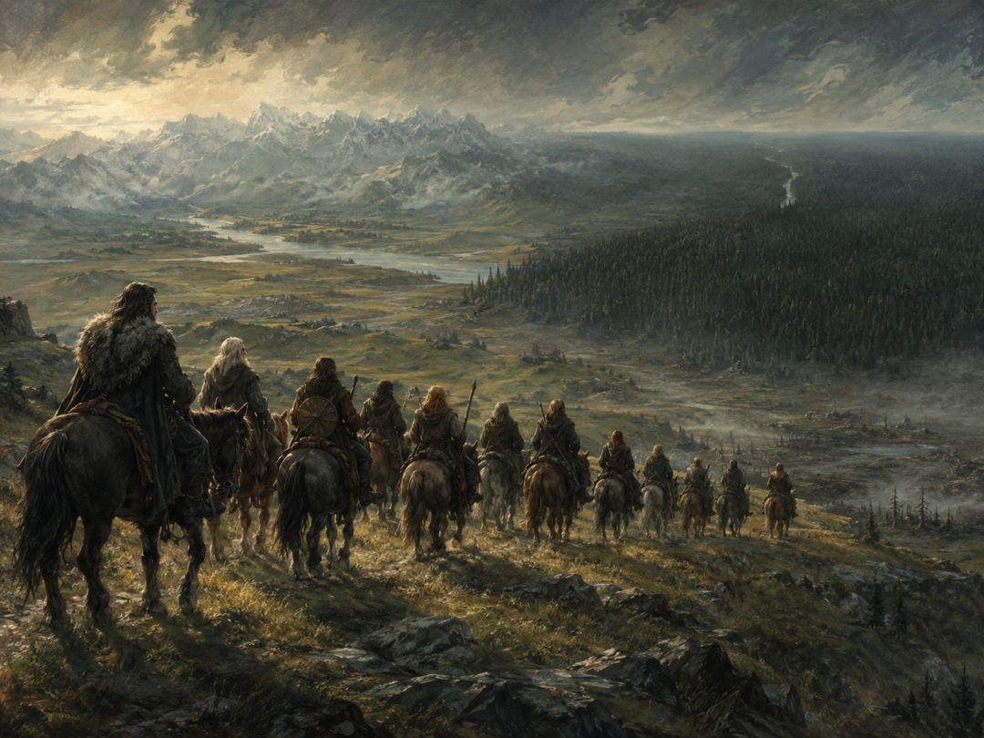 Thorin’s company rides north across the Wild following Beorn’s recommended route toward the northern entrance of Mirkwood.