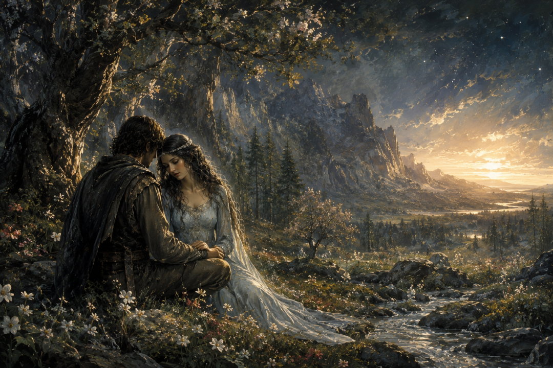 Beren and Lúthien share their mortal life in Tol Galen after Lúthien chooses the fate of Men.