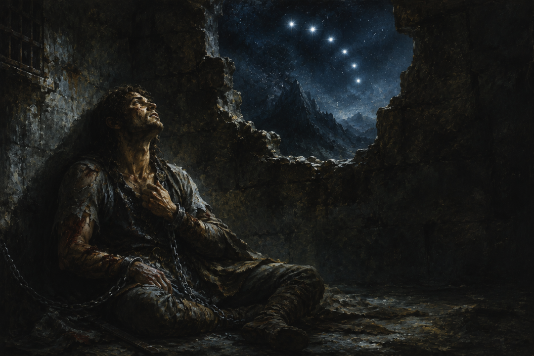 Beren looks toward the Sickle of the Valar while imprisoned in the darkness of Tol-in-Gaurhoth.