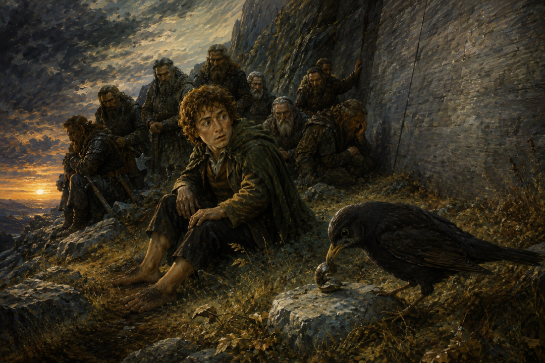 Bilbo notices a thrush knocking a snail against the grey stone beside Erebor’s secret entrance.