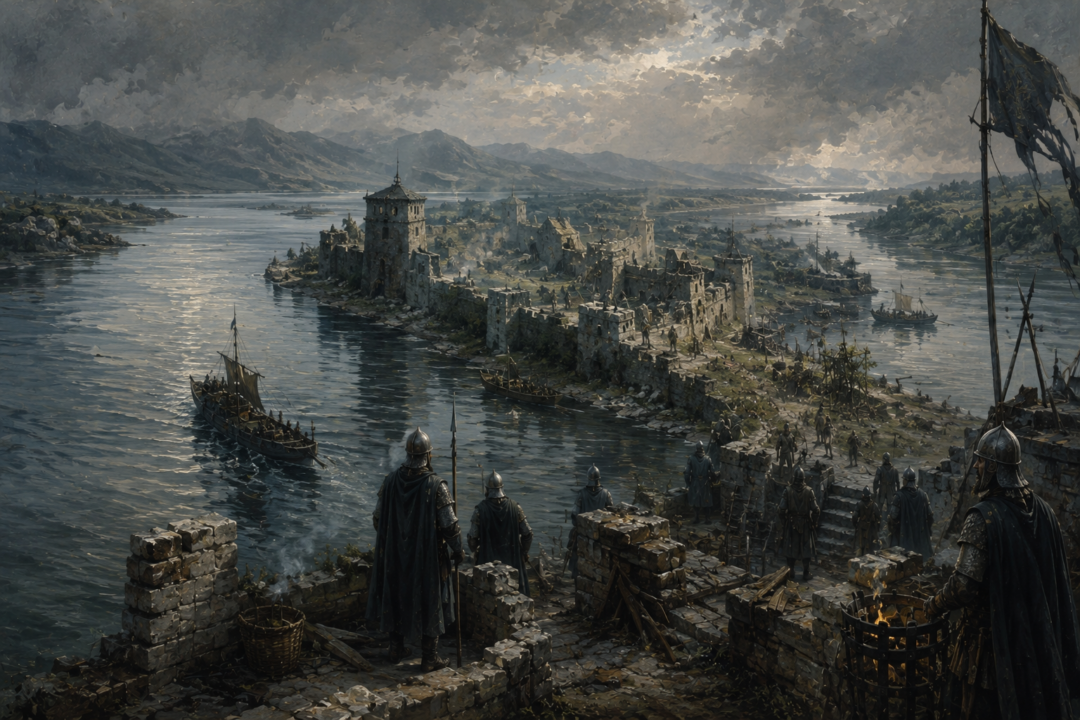 Gondorian soldiers securing Cair Andros on the Anduin after its recovery during the final campaign against Mordor.