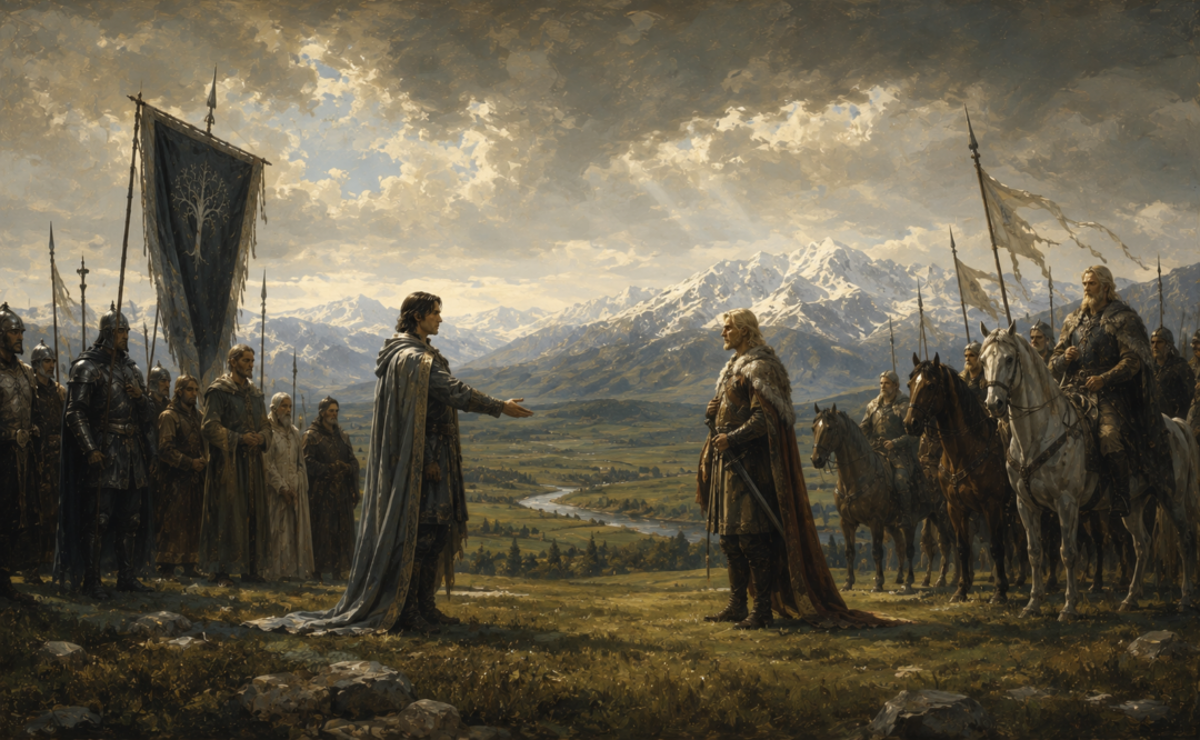Steward Cirion granting Calenardhon to Eorl and the Éothéod in the agreement that led to the founding of Rohan