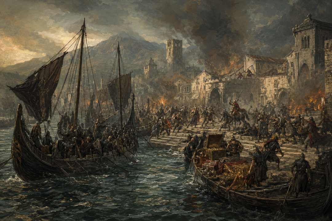 Corsairs of Umbar attacking the Gondorian port of Pelargir during the deadly raid of T.A. 1634