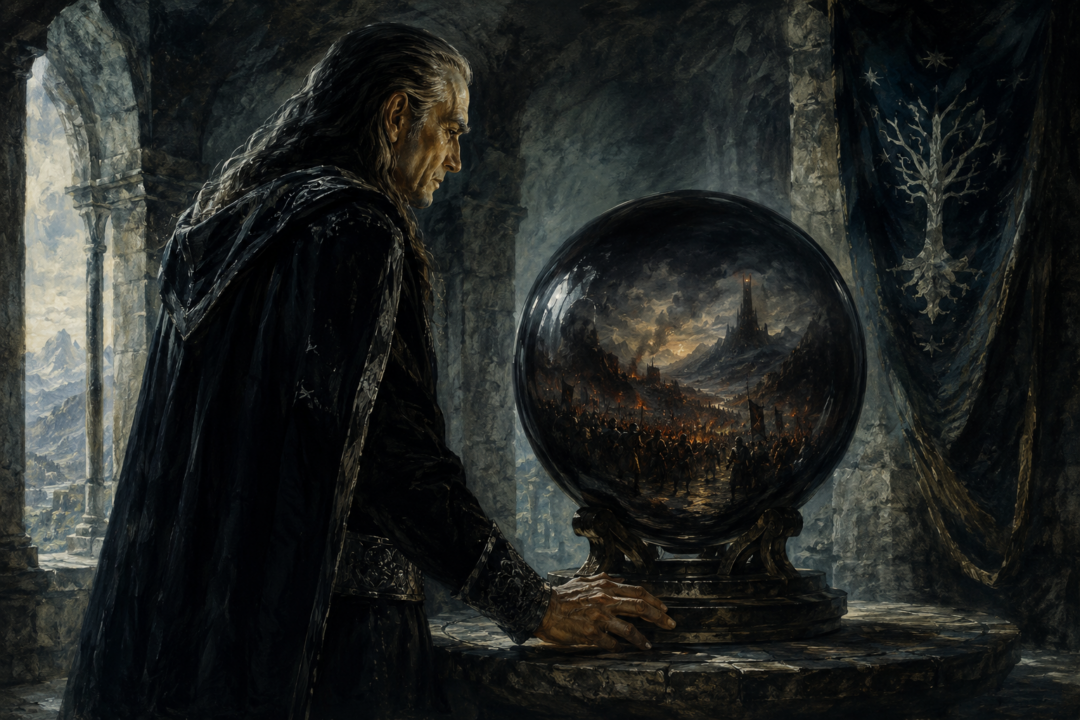 Denethor uses the Anor-stone in a secret chamber of the White Tower to observe the growing power of Mordor.