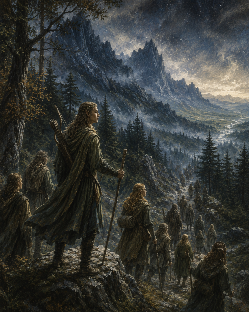Denethor son of Lenwë leading Nandorin Elves westward across the wilderness toward Beleriand and Ossiriand