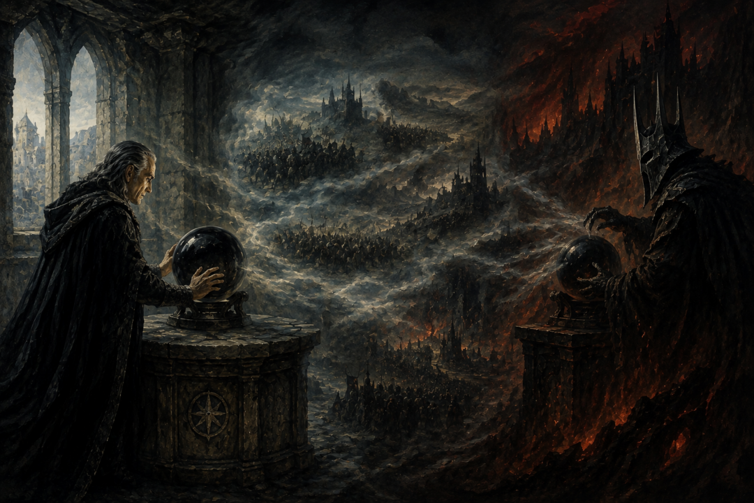 Denethor and Sauron use separate palantíri across Middle-earth as the Steward struggles against the Dark Lord's influence.