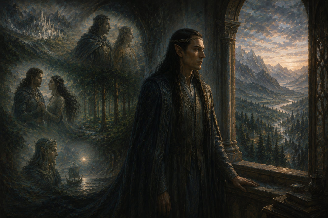 Elrond in Rivendell with dreamlike memories of Gondolin, Doriath, and his First Age ancestors