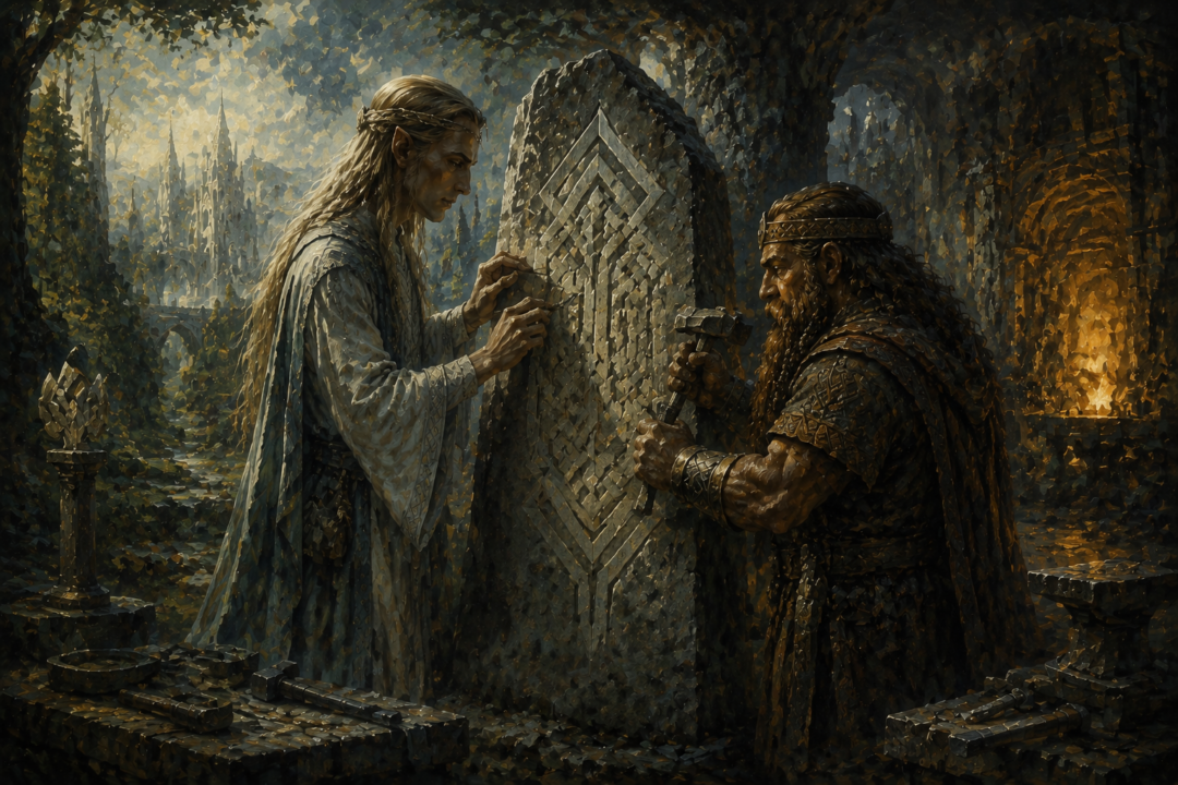 Elves and Dwarves sharing the creation and transformation of the Cirth script
