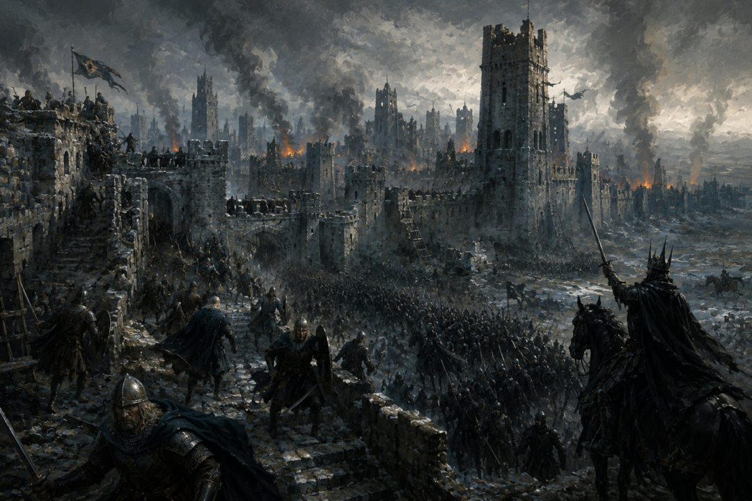 Fornost Erain under attack by the forces of Angmar during the fall of Arthedain in the Third Age