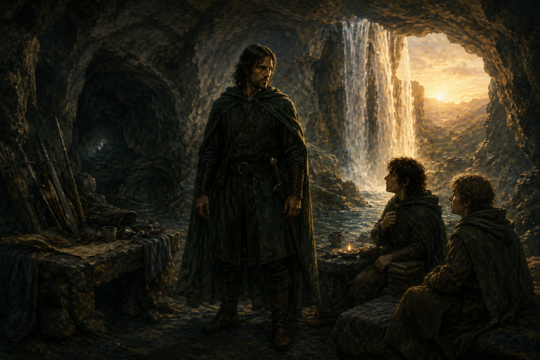 Faramir stands inside Henneth Annûn between the duties of military secrecy and Frodo’s dangerous mission with the One Ring.