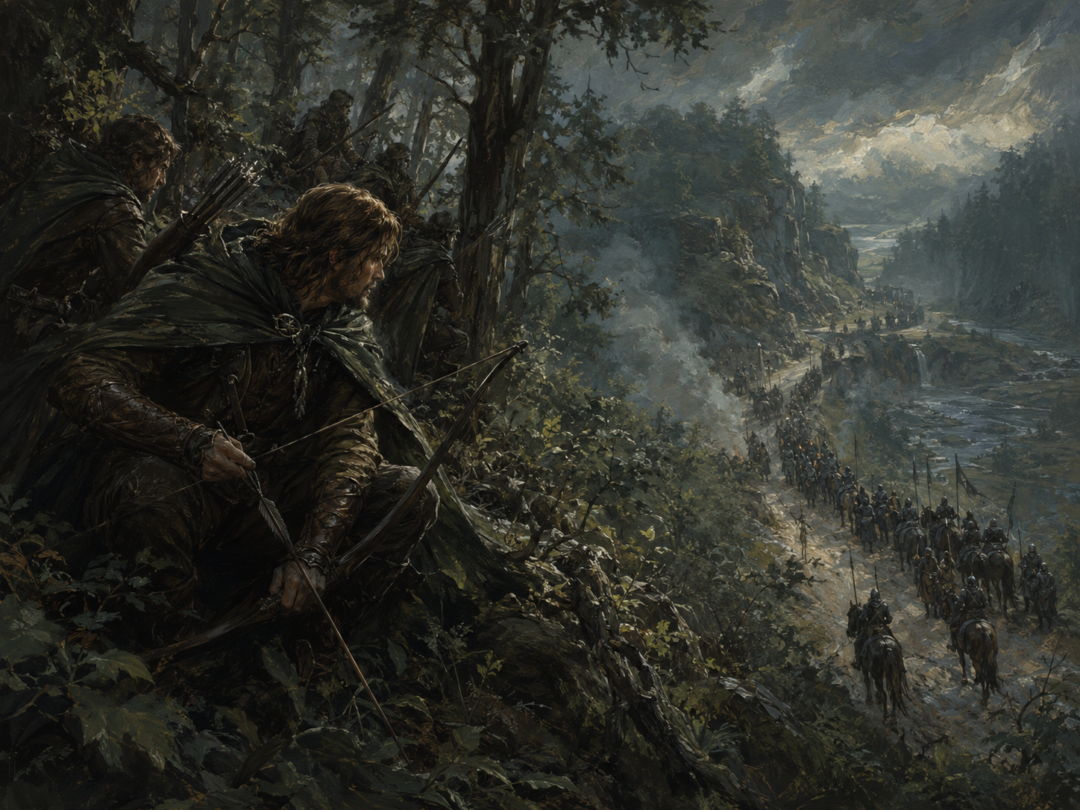 Faramir's Rangers use the wooded terrain of Ithilien to prepare an ambush on an enemy column.
