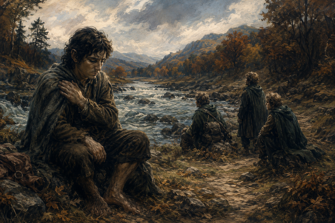 Frodo is wounded by the Lord of the Nazgûl with a Morgul-knife beneath the ruins of Weathertop.