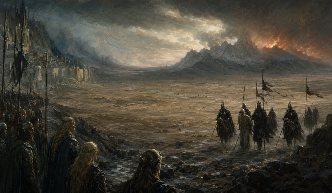 Gelmir being led by heralds of Angband toward Fingon's waiting Elven host before the Nirnaeth Arnoediad.