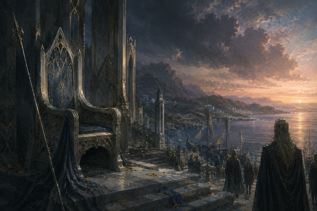 An empty royal seat in Lindon after Gil-galad, symbolizing the end of the Noldorin High Kingship.