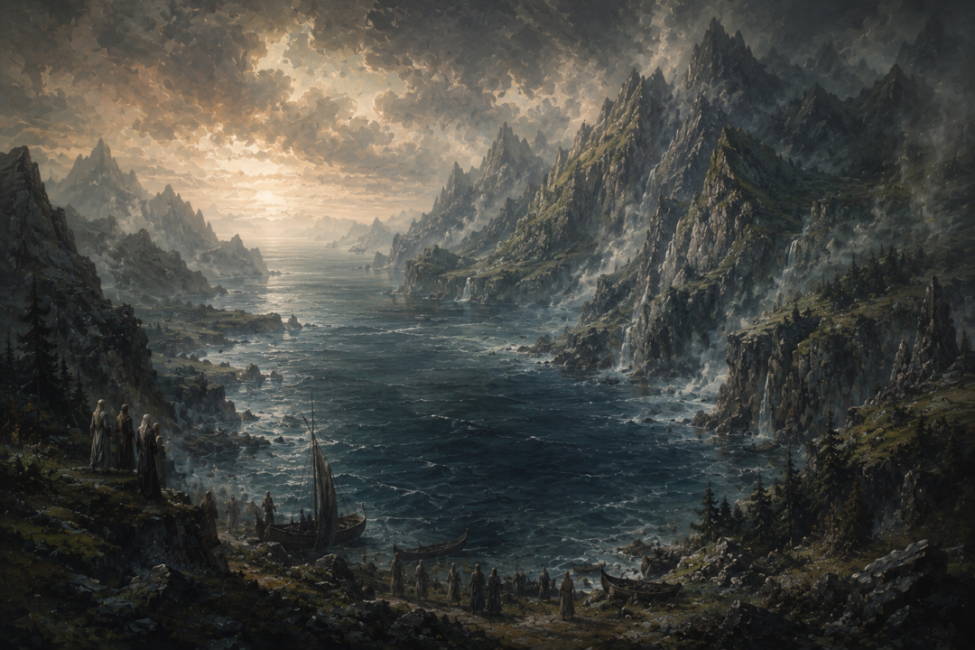 The newly formed Gulf of Lhûn cutting through the Blue Mountains after the War of Wrath