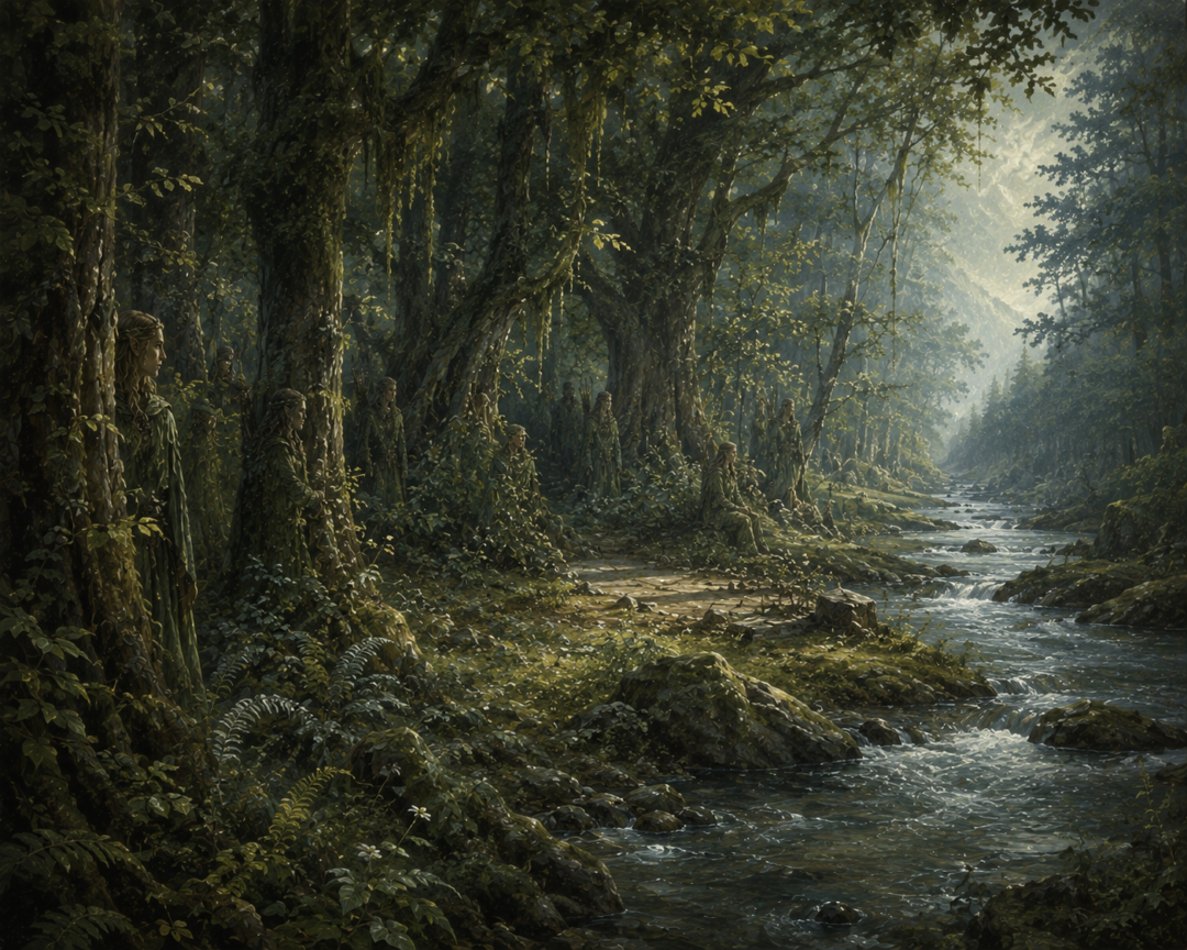 Surviving Green-elves concealed among the trees and rivers of Ossiriand after the death of Denethor