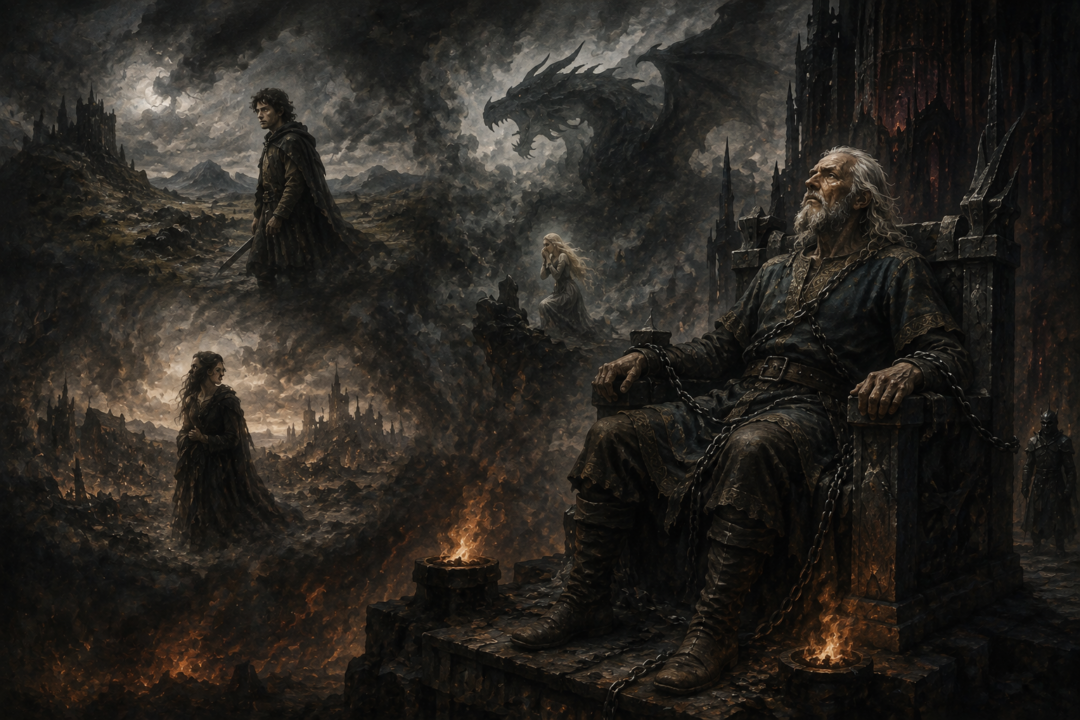 Húrin imprisoned beneath Thangorodrim and forced to witness visions of his family's suffering.