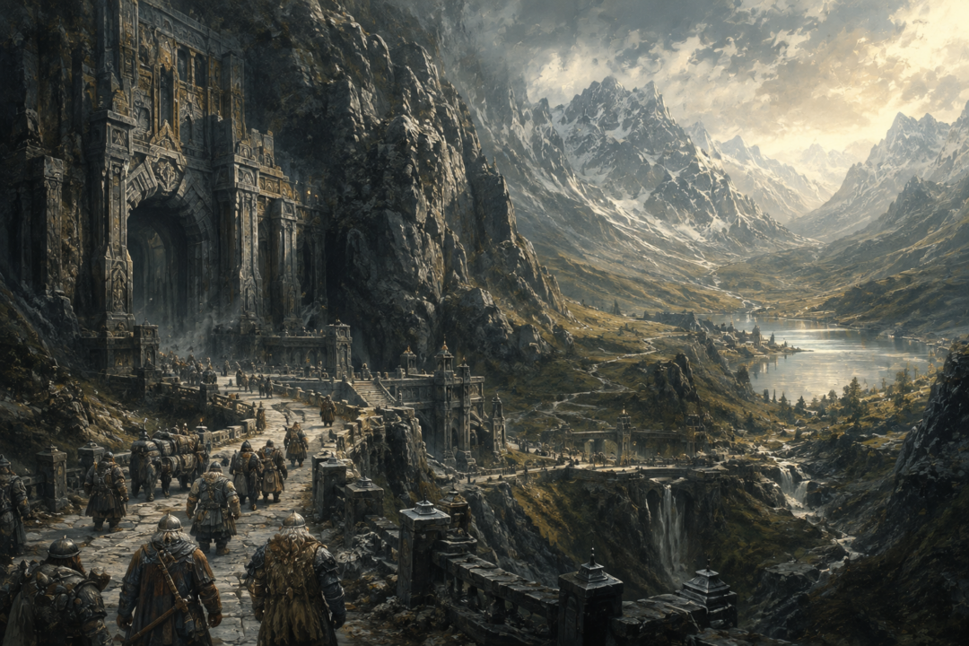 Ancient Khazad-dûm overlooking Azanulbizar and Kheled-zâram beneath the Misty Mountains