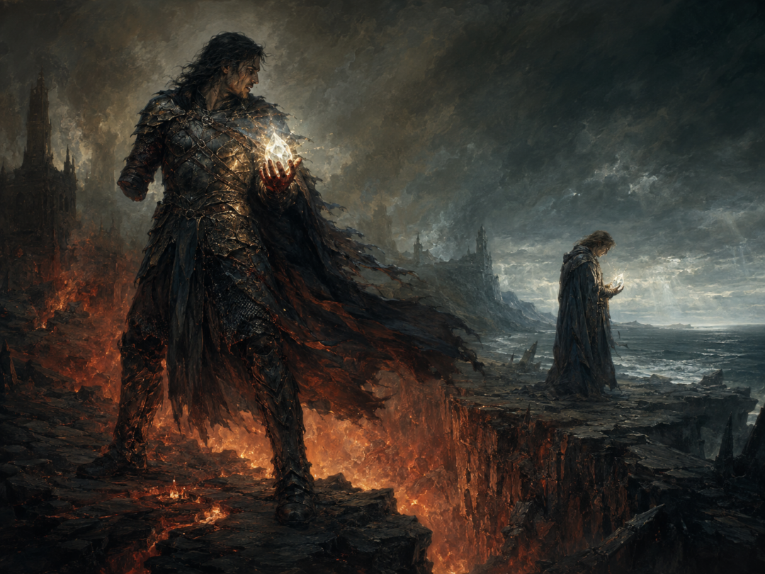 Maedhros and Maglor suffering from the final two Silmarils before choosing different fates.