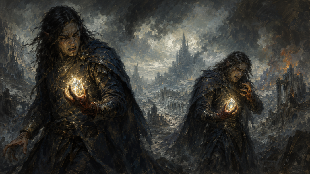 Maedhros and Maglor discovering that the recovered Silmarils burn their hands after the War of Wrath