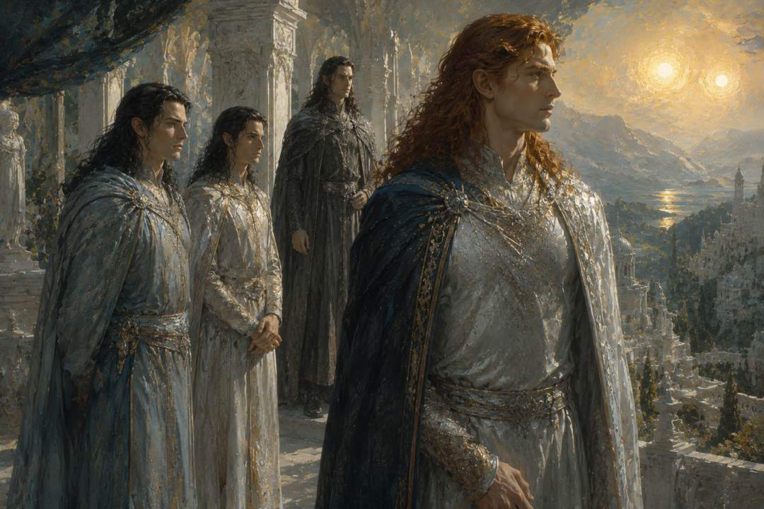 Young Maedhros in Valinor with reddish-brown hair among the sons of Fëanor