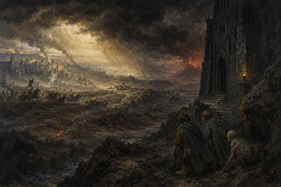 The Battle of the Pelennor Fields occurring as Frodo and Sam escape Cirith Ungol on March 15