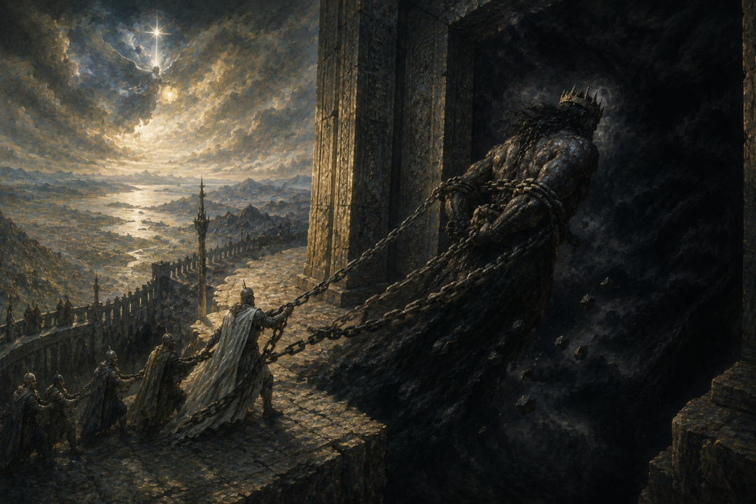 Morgoth cast through the Door of Night into the Timeless Void while Eärendil keeps watch above