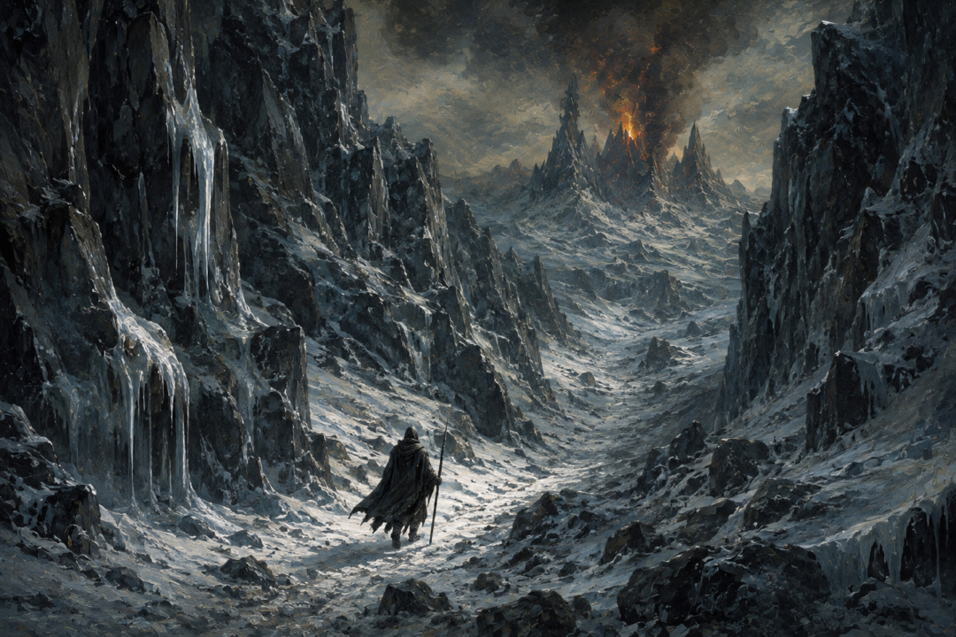 A spy of Morgoth traveling through the frozen wilderness north of Angband during the Long Siege