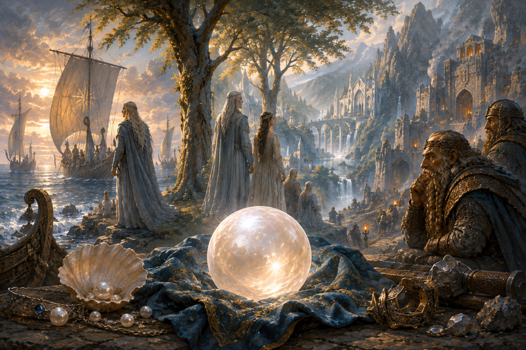 Nimphelos symbolizes a chain of exchange linking the Falathrim coast, Thingol's Doriath, and the Dwarves of Belegost.