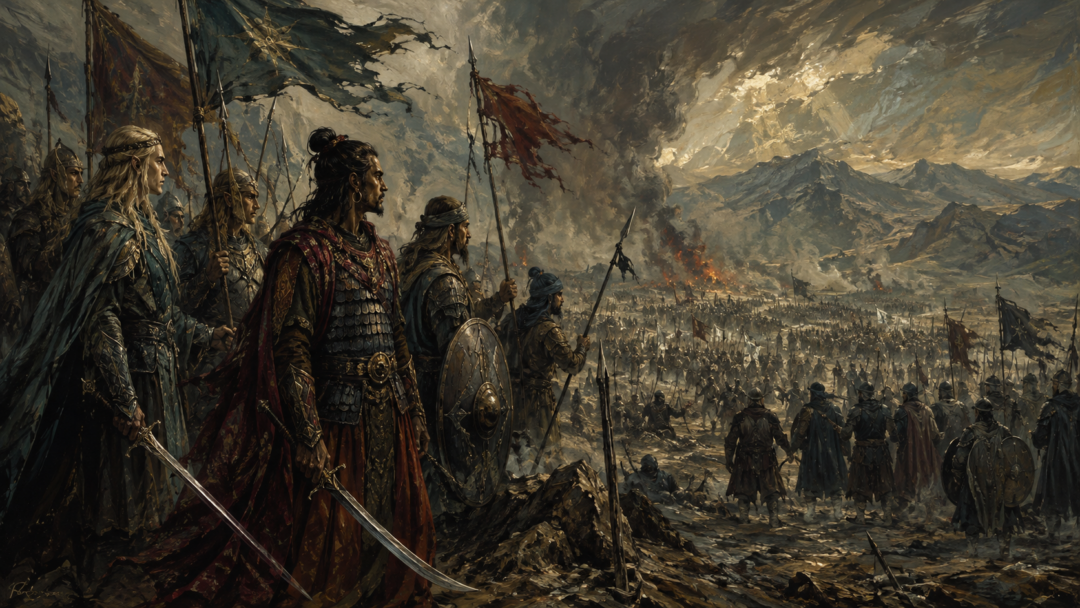 First Age battlefield scene showing the tension between Easterling loyalty and betrayal