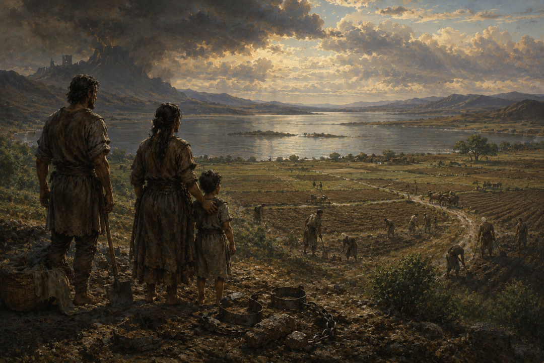 Freed people cultivating their own land beside Lake Núrnen in the early Fourth Age