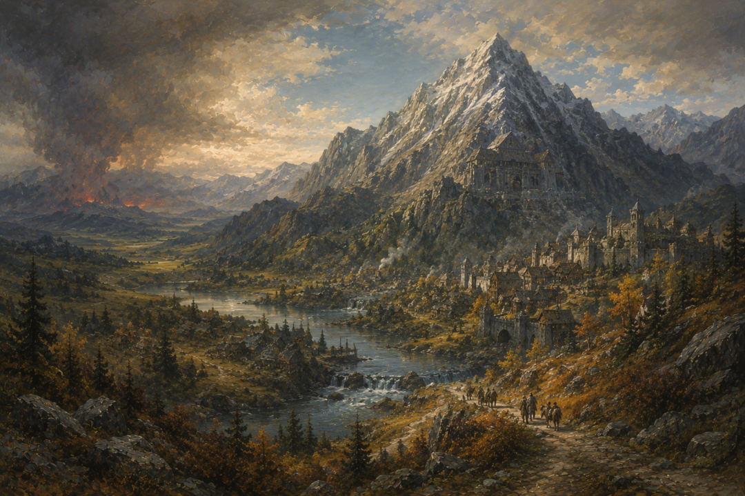 The restored Lonely Mountain and rebuilt Dale symbolize the renewed strength of northern Middle-earth.