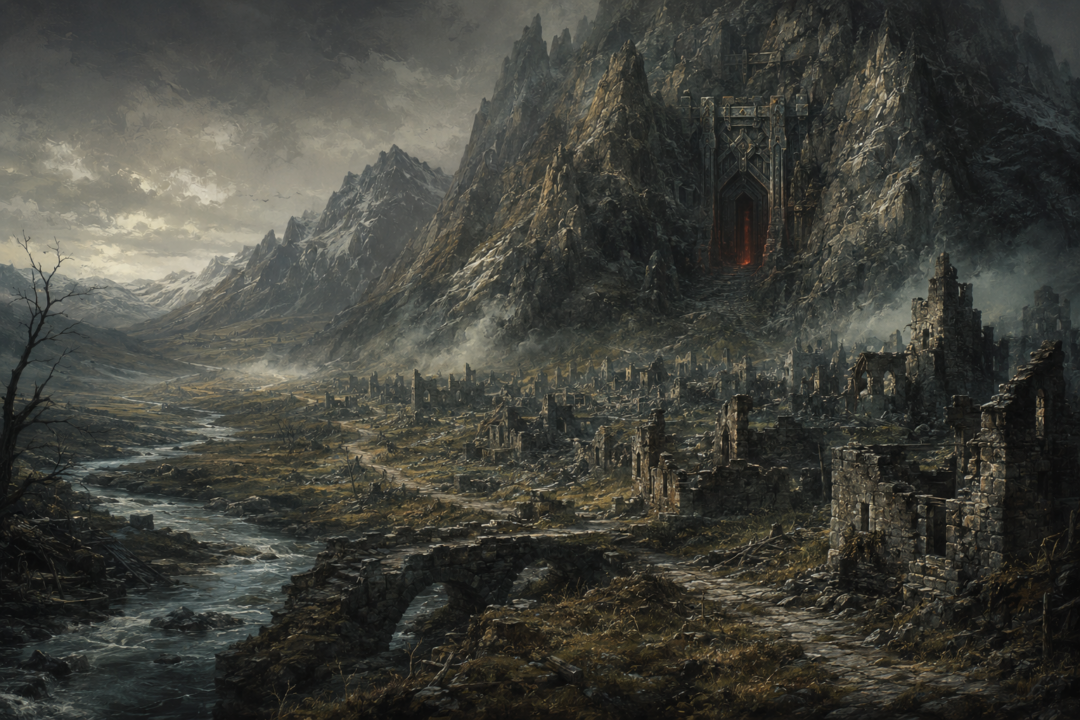 Abandoned ruins of Dale beneath the Lonely Mountain during Smaug's occupation of Erebor