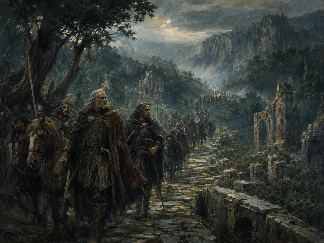 Théoden leading the Rohirrim from their final approach toward the besieged fields of Minas Tirith