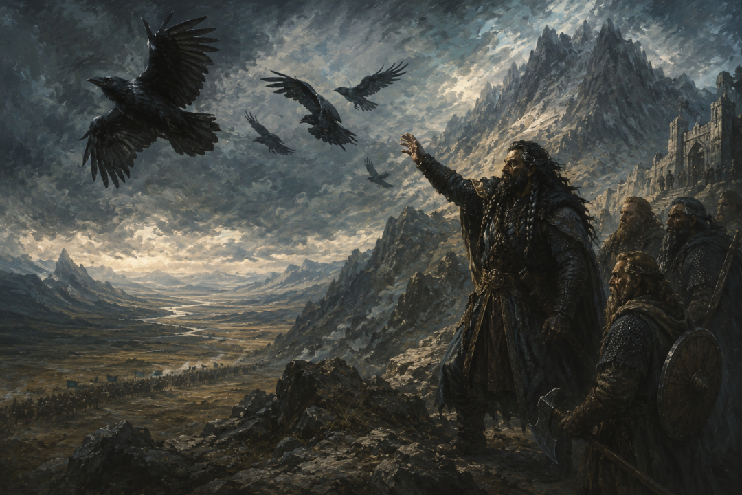 Thorin Oakenshield sends ravens toward the Iron Hills to summon Dáin before negotiations at Erebor