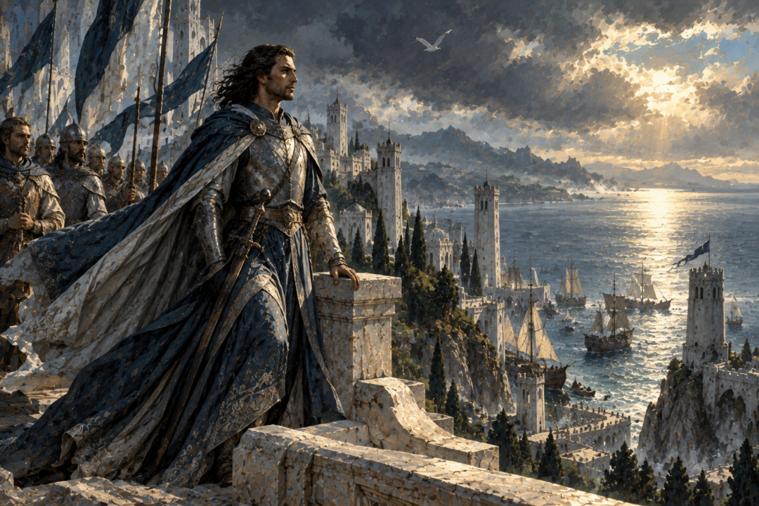 Ships of the Faithful escaping the Downfall of Númenor with remnants of their lost culture