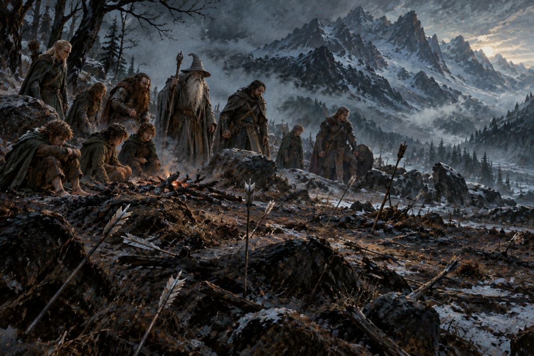 Gandalf and the Fellowship examine the mysterious aftermath of the Warg attack at dawn.