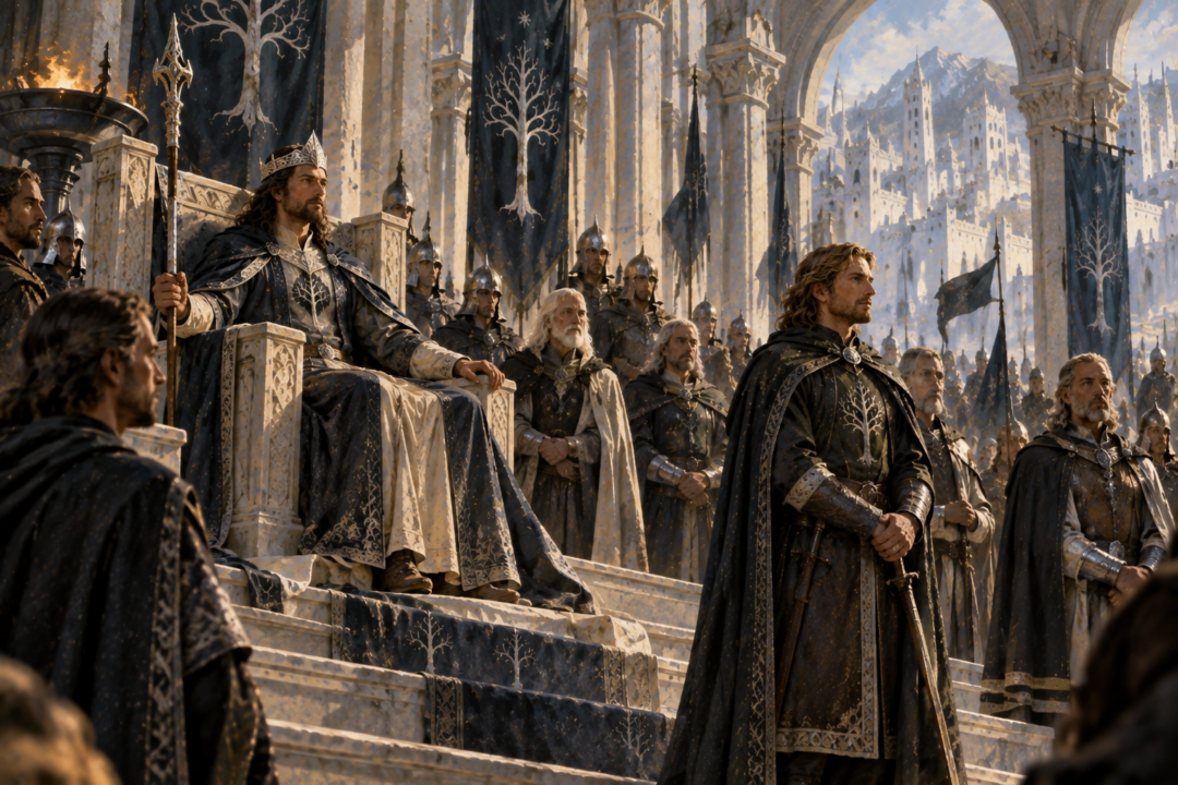 King Elessar and Faramir representing the restored relationship between King and Steward of Gondor