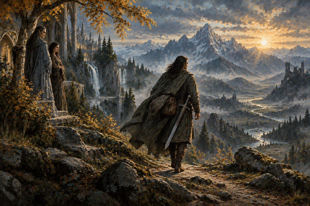 Aragorn leaves Elrond and Rivendell to begin his long journeys through the Wild.