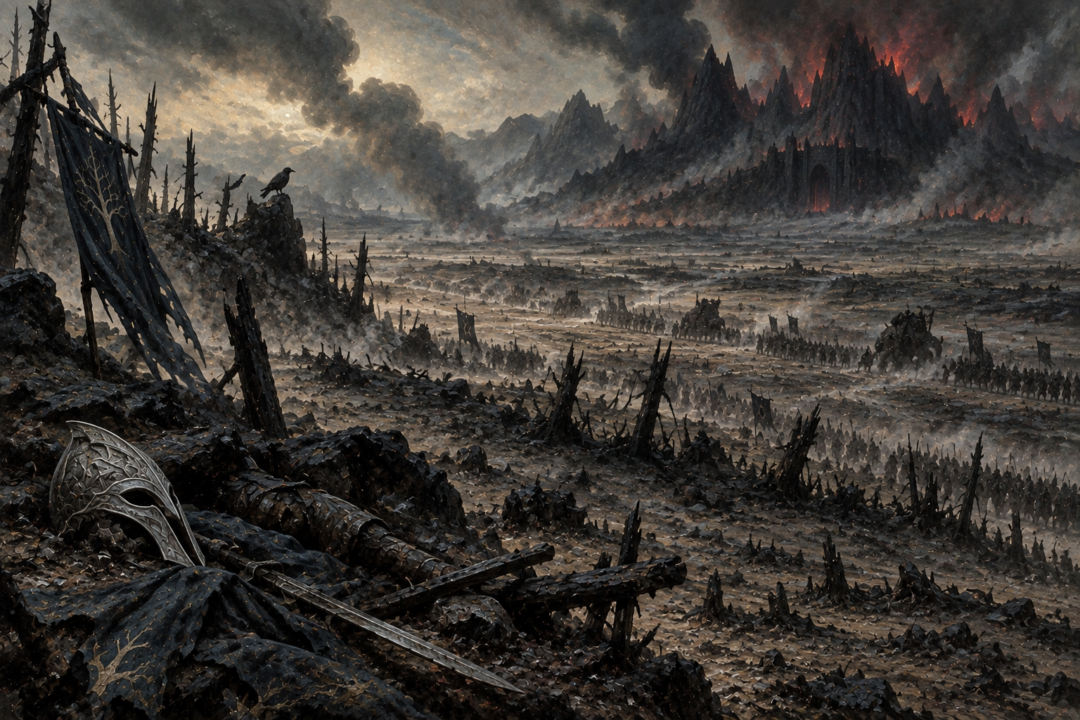 The green plain of Ard-galen transformed into the barren ash-covered wasteland of Anfauglith.