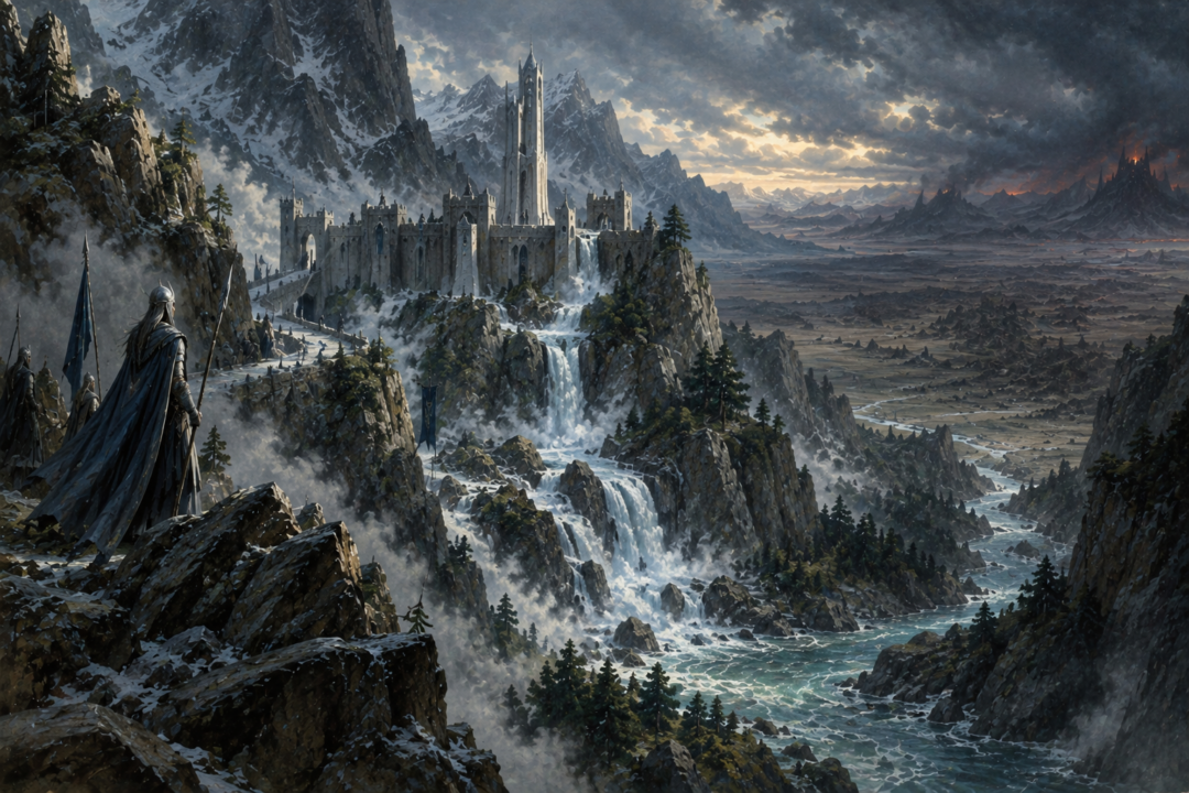 Barad Eithel guarding the source of the River Sirion and a mountain approach into Hithlum.