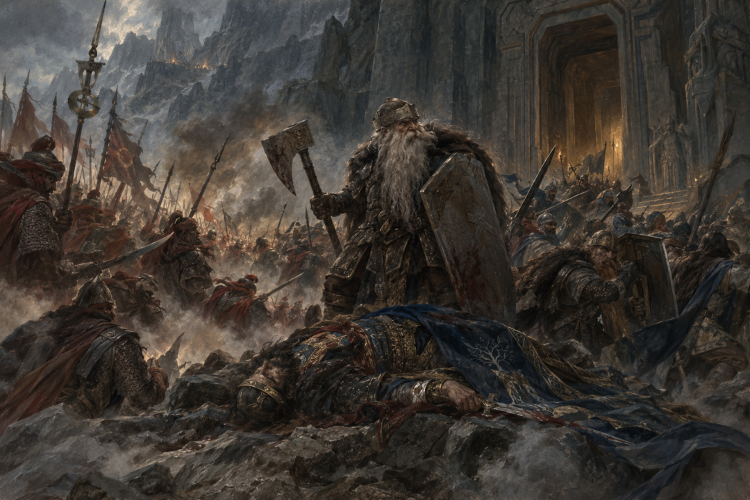 Men of Dale and Dwarves of Erebor defending the Lonely Mountain from Easterlings during the Battle of Dale.