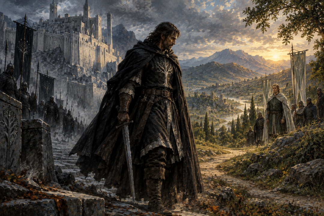 Beregond leaving his old service in Minas Tirith for a new life guarding Faramir in Emyn Arnen