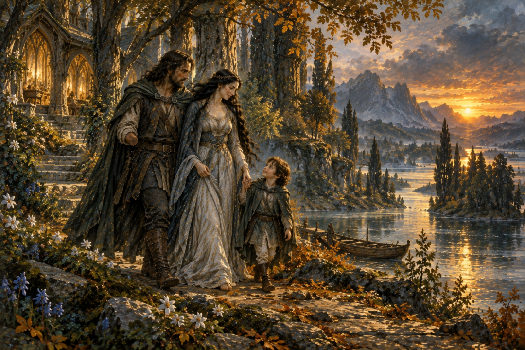Empty Tol Galen at autumn twilight symbolizing the final mortal passing of Beren and Lúthien.