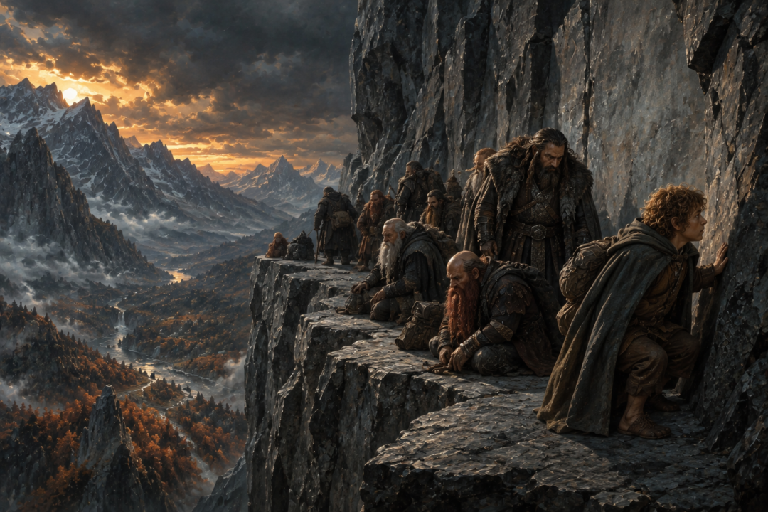 Bilbo and the Dwarves wait beside the hidden door of Erebor as their hopes begin to fade.