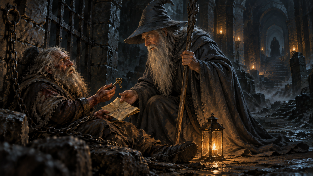 Bilbo, Gandalf, Thorin and the Dwarves planning the Quest of Erebor at Bag End