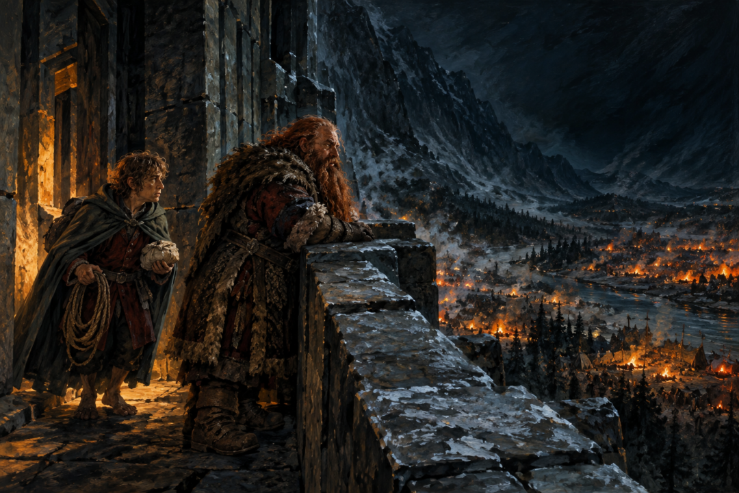 Bilbo offering to take Bombur's cold night watch during the siege of the Lonely Mountain.