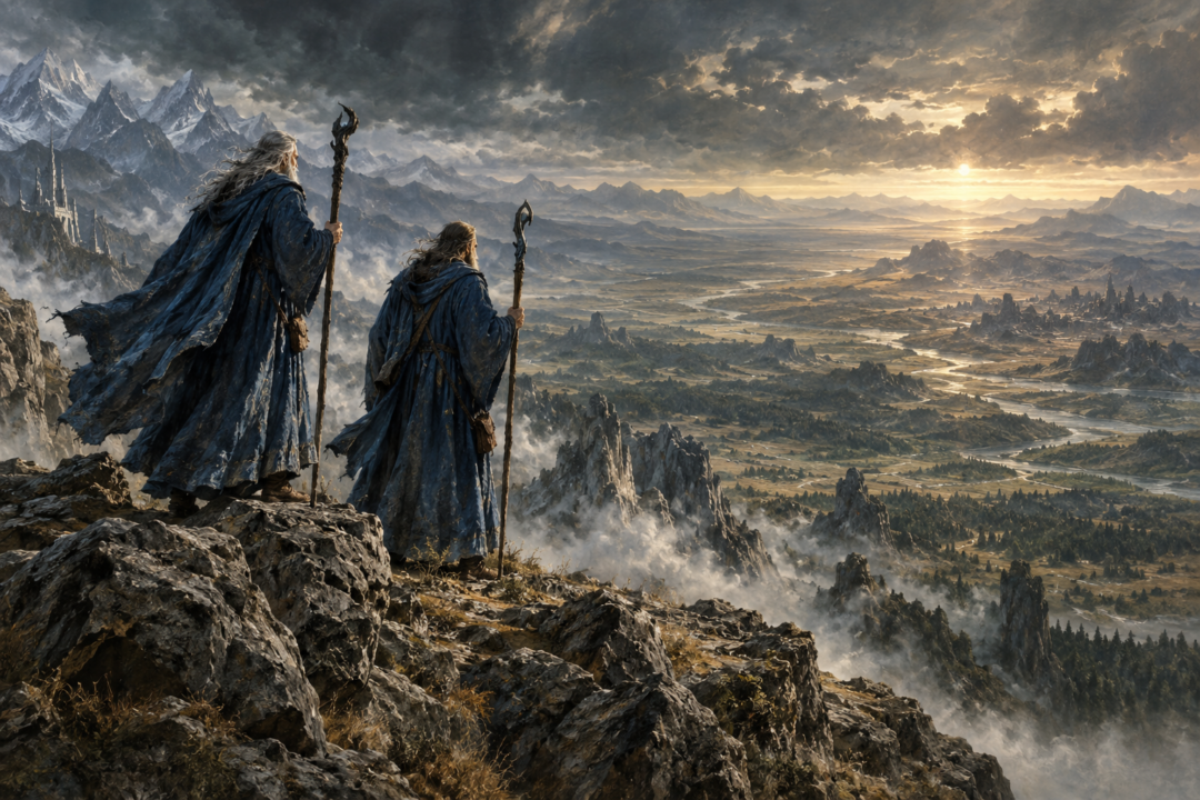 Two Blue Wizards in sea-blue robes begin their long journey into the distant East of Middle-earth.