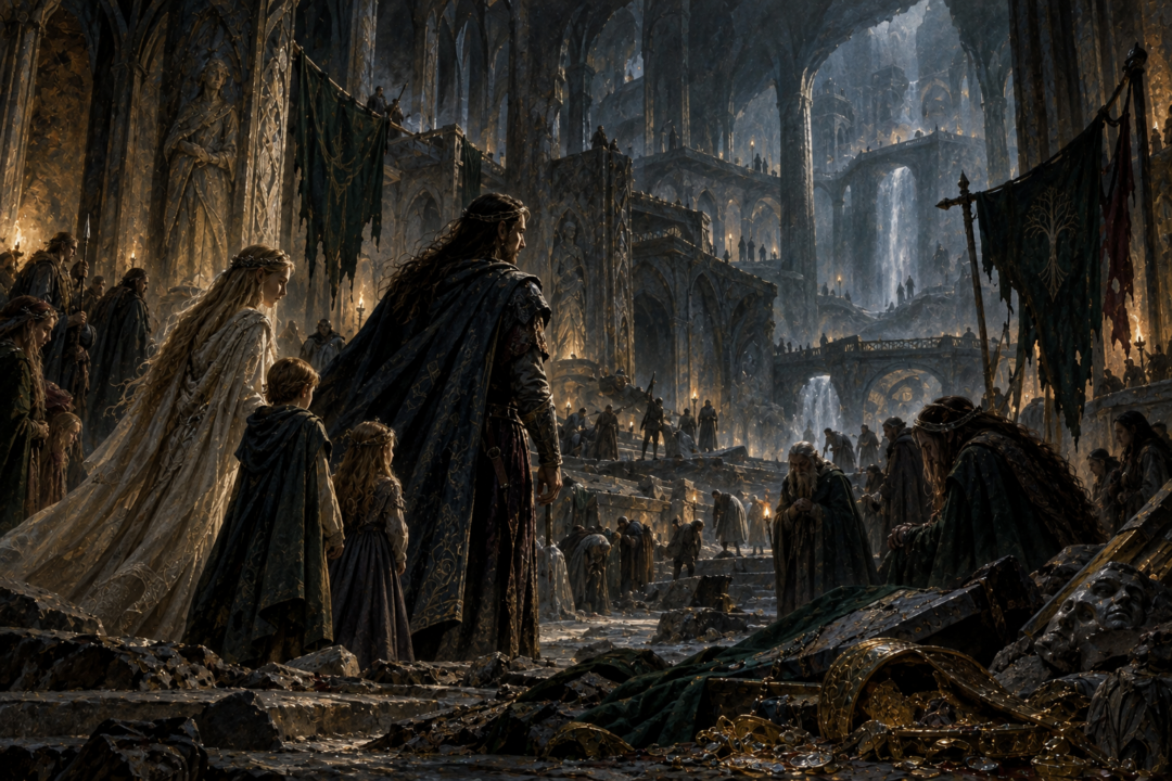 Dior and his family enter the plundered halls of Menegroth as the Sindar attempt to rebuild Doriath.